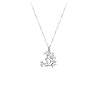 Ayoiow Collar de corazón de 9 quilates para mujer, cadena rolo de oro blanco de 9 quilates, 14 quilates, 18 quilates, piedra lunar y orejas de moissanita de pájaros de trigo, collar para mamá e hija
