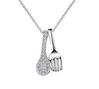 Ayoiow Collar de oro para mujer, oro blanco de 9 quilates con diamante de laboratorio para mujer, collar con colgante de plata con tenedor de cuchara para ella