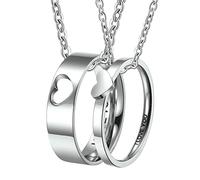 Ayoiow - Collar para pareja de 2 partes, cadena de acero, anillo en forma de corazón correspondiente. Te quiero. Collar Rock Hombre