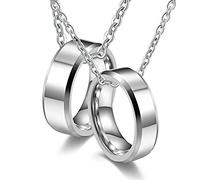 Ayoiow - Collar para parejas, cadena de tungsteno, borde oblicuo, anillo de plata, 6 mm, 8 mm, cadena y colgante para mujer