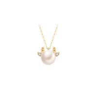 Ayoiow Collares de oro amarillo de 14 quilates para mujer con colgante de perlas y diamantes de 7-7,5 mm, collar amarillo de 18 quilates para mujer, Piedra, Perla Diamante