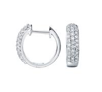 Ayoiow Elegantes aretes formales para mujer, oro blanco de 9 quilates, 14 quilates, 18 quilates, 3 filas de lujo con diamantes redondos de 0,5 quilates, aretes de aro pequeños de oro real de 14