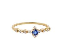 Ayoiow Forever Love Anillos para mujer, oro amarillo fino con zafiro redondo de 0,15 quilates y diamante de 0,03 quilates, anillo de oro amarillo de 14 quilates para mujer, T 1/2, Zafiro Diamante