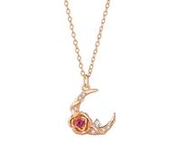 Ayoiow Moon Rose - Collar de oro de 18 quilates para mujer, cadena de 9K/14K/18K con rubí y moissanita creados en laboratorio, cadena Rolo de oro rosa de 9 quilates para ella, 40 + 5 cm, Oro, Rubí