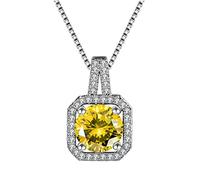 Ayoiow My Best Friend - Collar de oro blanco de 9 quilates para mujer, elegante collar con colgante de diamante de laboratorio para ella, Oro Blanco, Citrino Moissanita