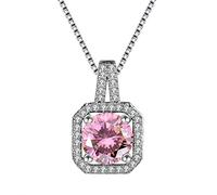 Ayoiow My Best Friend - Collar de oro blanco de 9 quilates para mujer, elegante collar con colgante de diamante de laboratorio para ella, Oro Blanco, Moissanita Cristal rosa Moissanita