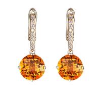Ayoiow Pendientes colgantes de oro amarillo de 4 quilates con citrino y diamante para mujer, oro amarillo de 9 quilates, 14 quilates, 18 quilates, Gema, Citrino Diamante