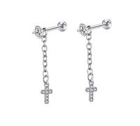 Ayoiow Pendientes colgantes de oro rosa de 14 quilates con moissanita para mujer, cadena con estrella, corazón, cruz, luna, Oro blanco, Moissanita