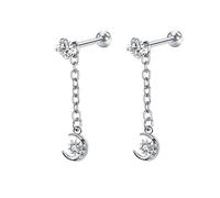 Ayoiow Pendientes colgantes de oro rosa de 18 quilates con moissanita para mujer, cadena con estrella, corazón, cruz, luna, Oro blanco, Moissanita