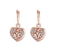 Ayoiow - Pendientes con placa de oro rosa y pendientes de corazón de amor