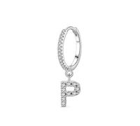 Ayoiow Pendientes de aro de oro blanco de 9 quilates para mujer con moissanita blanca, oro blanco de 9 quilates, letra P