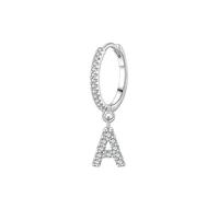 Ayoiow Pendientes de aro para mujer, oro blanco de 9 quilates con moissanita blanca, pendientes para mujer, oro blanco de 9 quilates, letra A