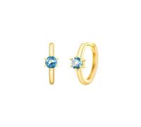 Ayoiow Pendientes de aro pequeños para mujer, oro amarillo fino de 9 quilates, 14 quilates, 18 quilates, redondos con topacio, aretes modernos para mujer, Piedra, Topacio