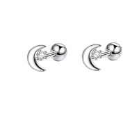 Ayoiow Pendientes de oro amarillo de 9 quilates para mujer, aretes de moissanita de luna para mujer, Oro blanco, Moissanita