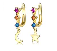 Ayoiow Pendientes de oro amarillo real de 9 quilates con amatista topas citrino para mujer, aretes de gota de estrella y luna para ella