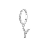 Ayoiow Pendientes de oro blanco de 9 quilates para mujer, pendientes de oro blanco con moissanita blanca para mujer, pendientes de aro | oro blanco de 9 quilates - letra Y