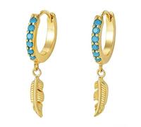 Ayoiow Pendientes de oro de 14 quilates para mujer con moissanita blanca, pendientes de aro para mujer, caída de pluma, oro amarillo de 14 quilates