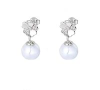 Ayoiow Pendientes de perlas blancas para mujer, moissanita, flor con perlas de agua dulce, pendientes para mujer | platino