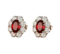 Ayoiow Pendientes de tuerca vintage para mujer, flor de oro blanco de 9 quilates, 14 quilates y 18 quilates con rubí y moissanita creados en laboratorio de 1 quilate, aretes para mujer a la moda