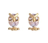 Ayoiow Pendientes llamativos para mujer, oro amarillo de 14 quilates para mujer, aretes de búho y amatista para ella, Oro amarillo, Moissanita