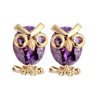 Ayoiow Pendientes llamativos para mujer, oro amarillo de 18 quilates para mujer, aretes de búho y amatista para ella, Oro amarillo, Amatista