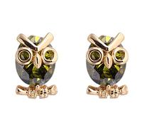 Ayoiow Pendientes llamativos para mujer, oro amarillo de 9 quilates, aretes de búho y amatista para mujer, Oro amarillo, Granate
