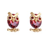 Ayoiow Pendientes llamativos para mujer, oro amarillo de 9 quilates, aretes de búho y amatista para mujer, Oro amarillo, Rubí de laboratorio