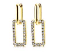 Ayoiow Pendientes para mujer, oro amarillo de 14 quilates para mujer, aretes cuadrados de moissanita de oro champán para ella