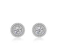 Ayoiow Pendientes pequeños para mujer con circonita cúbica, redondos de plata con circonita cúbica, aretes de plata de ley 925 para mujer, adecuados para aniversario