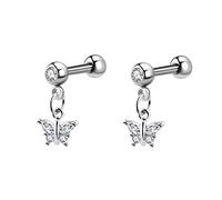Ayoiow Pendientes vintage simples de oro blanco de 9 quilates con moissanita para mujer, aretes colgantes en forma de cruz, luna, estrella para ella, Oro blanco, Moissanita