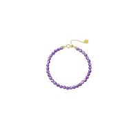 Ayoiow Pulsera de oro para mujer, cuentas de amatista natural de 4 mm, pulsera de oro sólido para mujer, 19 + 3 cm
