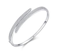 Ayoiow Pulseras abiertas para mujer, plata de ley 925, canal de plata, ajustable, brazalete abierto para mujer, adecuado para aniversario, 17cm, Plata de ley, Circonita cúbica