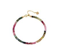 Ayoiow Pulseras de aniversario con cuentas de turmalina coloridas, pulseras de mujer joven para ella, 17 + 5 cm