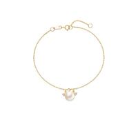 Ayoiow Pulseras de cumpleaños para mujer, oro amarillo de 14 quilates con colgante de perlas y diamantes de 7-7,5 mm, pulsera de oro sólido para mujer de 19 + 3 cm