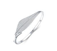 Ayoiow Pulseras para mujer de plata de ley 925 con circonita cúbica, hojas de plata, pulseras para mujer, para novia, esposa, ella, adecuado para aniversario, 16cm, Plata de ley, Circonita cúbica