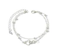 Ayoiow Tobilleras plateadas de doble capa con corazón infinito, pulsera para mujer en playa plateada, tamaño ajustable 18+7 cm, 2 capas
