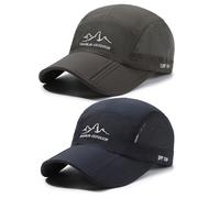 AYPOW 2 Packs Gorra de BéIsbol de Transpirable para Hombre, Gorra Running Al Aire Libre de Secado Rápido Con Vista Plegable, Malla Ligera Ajustable Sombrero de Protección Solar Viseras Verano