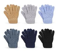 AYPOW 6 Pares de Guantes Cálidos de Invierno para Niños, Forro polar Térmico Elástico Guantes de Punto con Dedos Completos Mitones, para Niños de 5 a 10 años Niñas y Niños