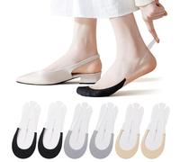AYPOW 6Pcs Calcetines Invisibles de Seda de Hielo, Mujer Ultra No Show Calcetines para Destalonados Sandalias y Tacones Altos, Absorben el Sudor Parte Inferior de Algodón, Con Silicona Antideslizante