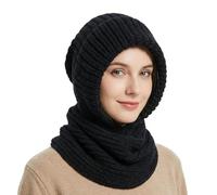 AYPOW Gorro de Punto Invierno Mujer con Bufanda 2 en 1，Prueba de Viento Sombreros de Invierno Cálido, Suave Beanie con Capucha Calentador Cuello Pasamontañas Térmico para Esquí Al Aire Libre