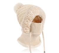 AYPOW Gorro de Punto Invierno Mujer de Calentador Cuello, Sombrero Cálido Suave Forro Polar con Pompón, Pasamontañas Térmico Capucha Mascarilla Prueba de Viento Ajustable para Esquí Al Aire Libre