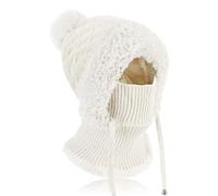 AYPOW Gorro de Punto Invierno Mujer de Calentador Cuello, Sombrero Cálido Suave Forro Polar con Pompón, Pasamontañas Térmico Capucha Mascarilla Prueba de Viento Ajustable para Esquí Al Aire Libre