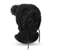 AYPOW Gorro de Punto Invierno Mujer de Calentador Cuello, Sombrero Cálido Suave Forro Polar con Pompón, Pasamontañas Térmico Capucha Mascarilla Prueba de Viento Ajustable para Esquí Al Aire Libre