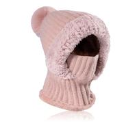 AYPOW Invierno Cálido Gorro de Punto y Calentador de Cuello para Mujer, Flexible Suave y Grueso Forro Polar Caliente Gorros Beanie Bola De Pelo, Viento Pasamontañas con Mascarilla para al Aire Libre