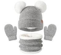 AYPOW Invierno Set de Bufanda, Gorro y Guantes para Niños Niñas 0 a 7 Años, Forro Polar Grueso Accesorios de Invierno de Punto Térmico, Conjuntos Sombreros Regalos para Niños Pequeños Niños Niñas