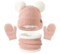 AYPOW Invierno Set de Bufanda, Gorro y Guantes para Niños Niñas 0 a 7 Años, Forro Polar Grueso Accesorios de Invierno de Punto Térmico, Conjuntos Sombreros Regalos para Niños Pequeños Niños Niñas