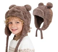 AYPOW Lindo Orejas de Oso Gorros de Punto para 4-10 Años Niño Niñas, Las Orejas Térmicos Sombrero de Invierno Suave Amigable Cálido A Prueba de Viento Beanie Gorras para Actividades al Aire Libre