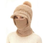 AYPOW Mujer Invierno Cálido Gorro de Punto y Calentador de Cuello, Suave y Grueso Forro Polar Gorros Beanie con Bola de Pelo, Viento Pasamontañas con Mascarilla para al Aire Libre