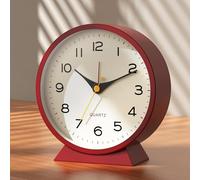 AYRELY® Despertador analógico de 4,5" - Reloj despertador retro de metal, silencioso sin tic-tac, a pilas con luz nocturna, para dormitorio, oficina o mesita de noche (Rojo)