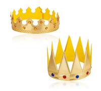 Aysatogc 2 coronas rey oro corona real sombrero corona cumpleaños rey princesa oro coronas accesorios de juego de rol accesorios de disfraz para cumpleaños real accesorios de vestir fotos de boda